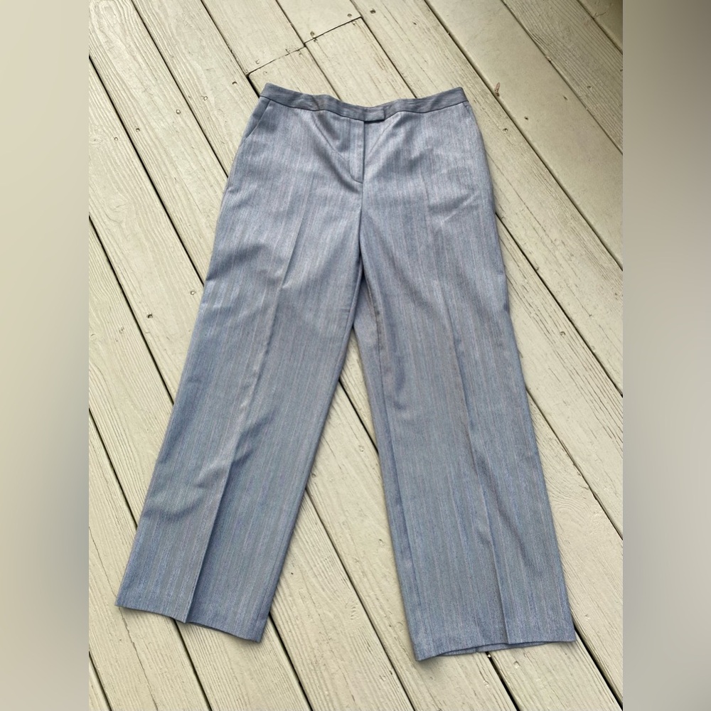 Evan Picone - Elegant Gray & Pink Stripes Wide-leg Stretch Herringbone Pants, 14